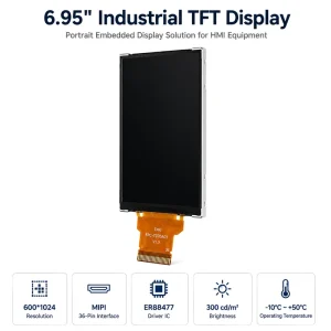6.95 Inch Industrial TFT LCD Screen Display 600*1024 MIPI 36Pin ER88477 IC 300Nit HMI Display for Automation Equipment