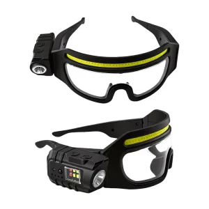 600mAh Rechargeable Glasses Headlamp LED Sensor Headlight COB Work Light with Red Blue Warning Light Hands Free Safety Glasses