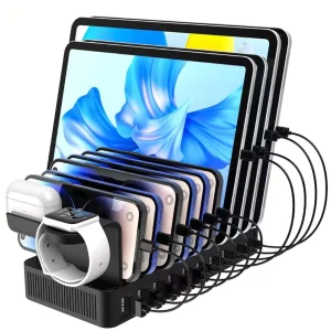 60W 5 USB a 5 TYPE C Multi port USB Desktop Storage Fast Charger with 10 Ports Stand Smart C port PD QC Fast Charging