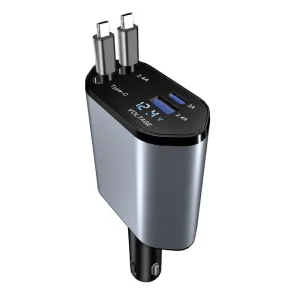 60w PD 4 in 1 Widely Compatible Car Charger Dual Retractable Cable Portable Car Chargers Fast Cars Chargers Type C