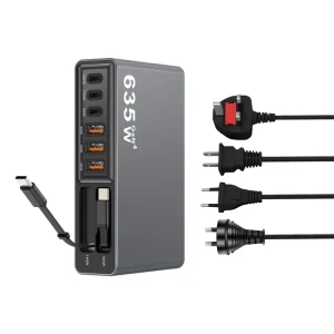 635W GaN4 Fast Charger With Retractable USB C Cable Multi Port PD140W QC Desktop Charging Station Portable Laptop GaN Charger