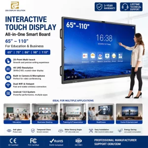 65 75 86 98 110 Inch IPS LCD Interactive Touch Display 4K UHD Smart Board Camera Mic for 2.1 for Education Business Meetings