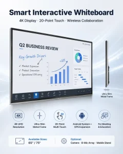 75/65 Inch 4K Smart Interactive Whiteboard, 20-Point Touch Screen Display for Meeting Room and Classroom