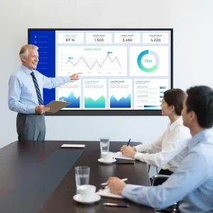 65 98″ 4K 40 Point Touch Interactive Smart Board with Android Windows OS Aluminum Frame 1 Year Warranty