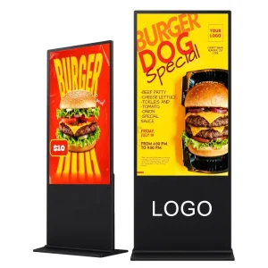 65″ Vertical Floor Standing LCD Touchscreen Advertising Screen Text 4K Resolution SDK Support Built-In CMS Cloud-Based RDM for