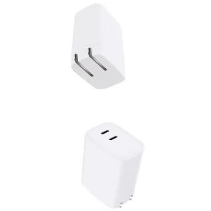 65W GaN Dual Port Foldable Plug Fast Charger Type-C with PD3.0 & SCP for Smart Watch Mobile Phones Laptops Tablets