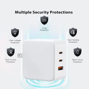 65W GaN PD Charger with Foldable & Convertible Plug Pins Fast Charging Triple Ports 2C1A for 5G Smartphones Laptops Earphones