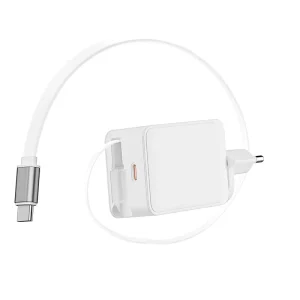 65W PD Fast Charger with Built in Retractable USB C Cable All in One Wall Power Adapter for Phones Tablets Laptops