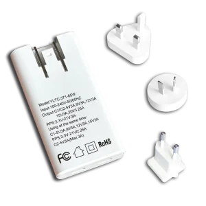 65W Universal Travel Charger Foldable Adapter with 3 Replaceable Pins Ultra Thin Fast Charging Station for Global Business Trip