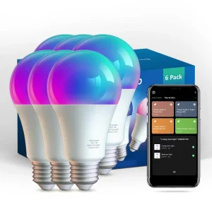 6-Pack Wireless-Controlled 9W A19 RGB CCT Smart LED Light Bulbs