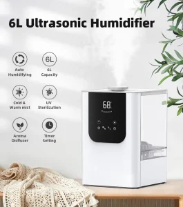6L Hybrid Cool Warm Mist Humidifier with UV Anti virus Filter Top Fill Design Super Quiet Aromatherapy for Bedroom