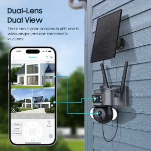 6MP HD Solar Floodlight PTZ Security Camera CMOS Sensor IP66 Waterproof Dual Lens Two Way Audio Human Detection Outdoor CCTV