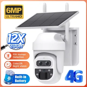 6MP Mini PTZ Solar Camera with 12X Zoom IP66 Waterproof Two Way Audio Motion Detection & Wireless Outdoor Security Camera