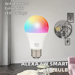 High-Quality 6W Alexa WiFi Smart LED Bulb with E26 Base, AC/DC Power, Smart Home Lighting, and Voice Control
