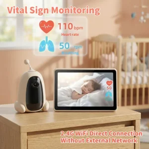 7″ Baby Monitor, Radar Vital Signs, Local SD Storage Night Vision AI Crying Alarm AI Virtual Fence 4000mAh Baby Monitor