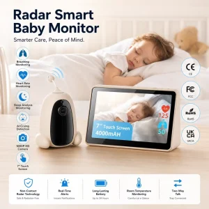 7 Inch Touch Screen Smart Radar Baby Monitor Camera Sleep Analysis Monitoring Al Virtual Fence Baby Heartbeat Breathing Monitor
