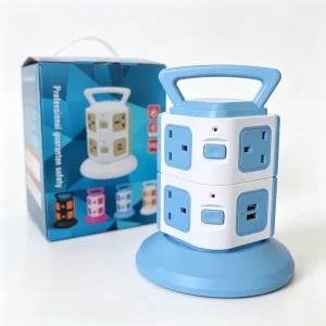 7 Way UK Plug Tower Socket with 2 USB Ports Overload Protection 0.75mm² Pure Copper Wire Multi Layer Extension Tower Socket