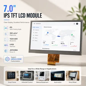 7.0 Inch Custom IPS TFT LCD Display Module 1024×600 Resolution LVDS Interface Industrial LCD Screen for HMI Smart Devices