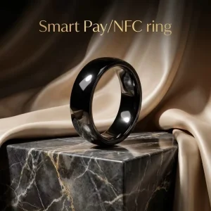 7.1mm Silk Polished Black Gun Plated Ceramic Classic Smart NFC Ring Ntag 216 Waterproof Digital Business Card Tech Wedding Band