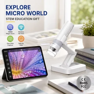 720P Wireless WiFi Digital Microscope 1000X USB Handheld Microscope with Portable Stand for Android IOS Phone and PC