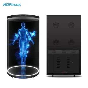 75″ 3D Hologram Projector Semi Cylindrical Transparent Cabinet, 4K LCD Holotube, Digital Human AI Interaction & Dialects Support