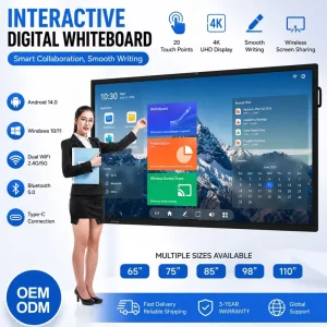 75 85 86inch High Quality Office Pen Android 13 Windows Dual OS Touch Screen Interactive Smart Board for Classroom Smart Board