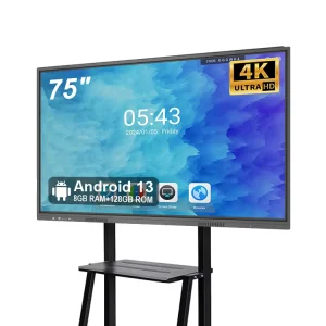 75-Inch 4K LCD Interactive Whiteboard with Pen/Finger Touch Aluminum Alloy Portable Stand for Meetings Education & Drawing