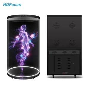 75 Inch 4K Semi Circular Hologram Cabinet AI Digital Human Showcase 1300 Nits DLED Smart Exhibition Display Box