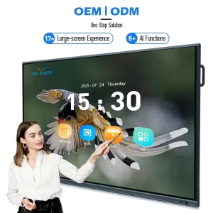75 Inch AI Classroom Wall Mount Interactive Whiteboard Android 16 with AI Camera Tracking Collaboration Display for School