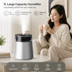 7L Large Capacity Ultrasonic Humidifier With 7 Color LED Light, Quiet Cool Mist Air Humidifier For Bedroom Home Office