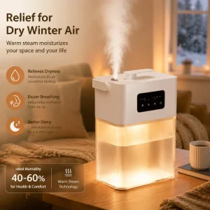 7L Large Capacity Warm Mist Humidifier Top Fill Air Humidifier with LED Night Light Purifying Steam Mist for Bedroom Home