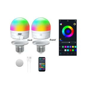7W E26/E27/E14/E12 Magnetic Base Type-C USB-Rechargeable Remote-Controlled Touch Bluetooth App-Controlled Smart RGB Wall Lamp Bulb