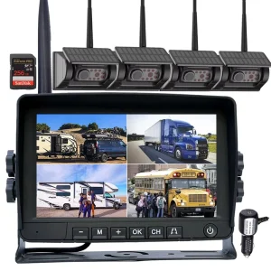 7in Digital Wireless Quad View IPS Monitor HD Backup Reversing Magnetic Standby Solar Recharge Battery Camera Kit