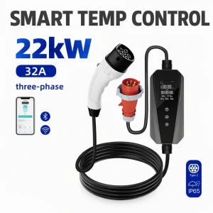 7kW Portable EV Charger AC 11kW 22kW Type1 Type2 J1772 NACS GBT CCS1 CCS2 Smart APP WiFi Timer IP65 Car Home Travel Custom