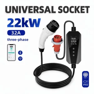 7kW Portable EV Charger AC 3.5kW 11kW Type1 Type2 J1772 NACS GBT Smart APP WiFi LCD IP65 Waterproof Home Travel Custom OEM