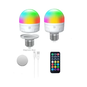 7W Wireless E26/E27/E14/E12 Magnetic-Base Type-C USB-Rechargeable Remote-Control Smart RGB Household Wall Lamp Bulb