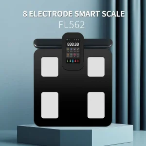 8 Electrodes Body Fat Scale 180kg Capacity Bathroom Use Bioimpedance Tracking 30 Data Reports App Enabled