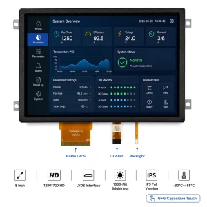 8 Inch Capacitive Touch TFT LCD Module 1280*720 IPS LVDS 1000Nit G+G AG+AR -30C~+85C Embedded Industrial Equipment