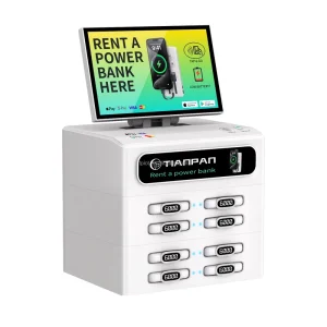 8 Slot Power Bank Rental Kiosk with Built in 10 Inch Touch Screen POS NFC Tap to Pay Fast Charging for Restaurant