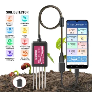 8-in-1 Smart Soil Tester IP68 Waterproof Soil Sensor with APP Monitoring for Moisture Temperature pH EC NPK Fertility Analyzer