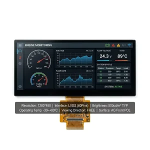 8.8 Inch 1280×480 IPS TFT LCD Module LVDS 60 Pins AG Front POL Edge-Lit LED Backlight -30~+80C Wide Temp 50000H Display