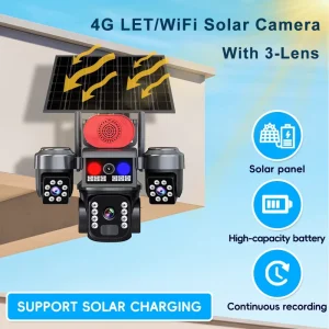 8000mAh Battery Powered Outdoor Wireless Solar Camera 1080P 3 Lens Security Camera with Color Night Vision
