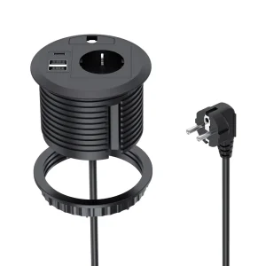 80mm Smart Power Socket for Office Furniture Embedded ABS Compatible US EU UK AU Plugs Power Grommet USB Socket
