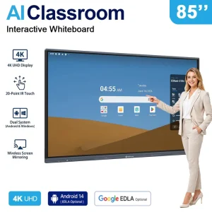 85 Inch Interactive Whiteboard 4K Smart Board Touch Screen Dual OS All in One Display HDFocus for Conference Boardroom
