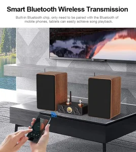 85W Bluetooth Tube Amplifier Bookshelf Speaker Set Karaoke Audio With 2 Wireless Microphones for Home Theater
