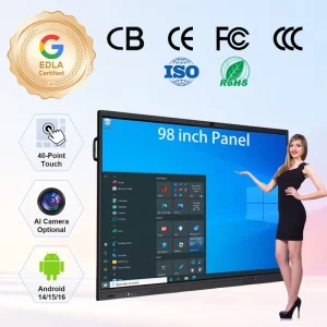 86 Inch EDLA Smart Board for Public Transportation Information Dual OS Android 15 Windows AI Camera CB CE FCC RoHS Touch Panel