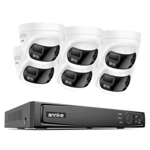 8CH 12MP H.265+ PoE NVR 6pcs 4K PoE IP Dual Lens Smart Dual Light Panoramic Turret Camera Security Surveillance System