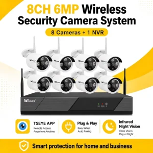 8CH 6MP Wireless NVR Surveillance System Smart Home Kit Motion Alert Color Night Vision Shop Store Security CCTV System