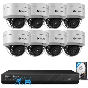 8CH PoE Security Camera System with 4K NVR and 2TB HDD, 8 8MP IK10 Dome Cameras Human Vehicle Detection for Home Surveillance