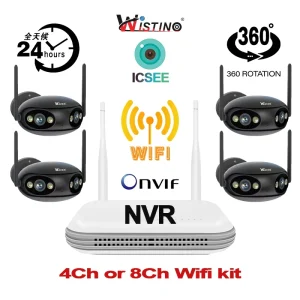 8MP 4Ch Wireless Camera Set 180 Degree Rotation Motion Detection Alarm Color Night Vision Security Camera System